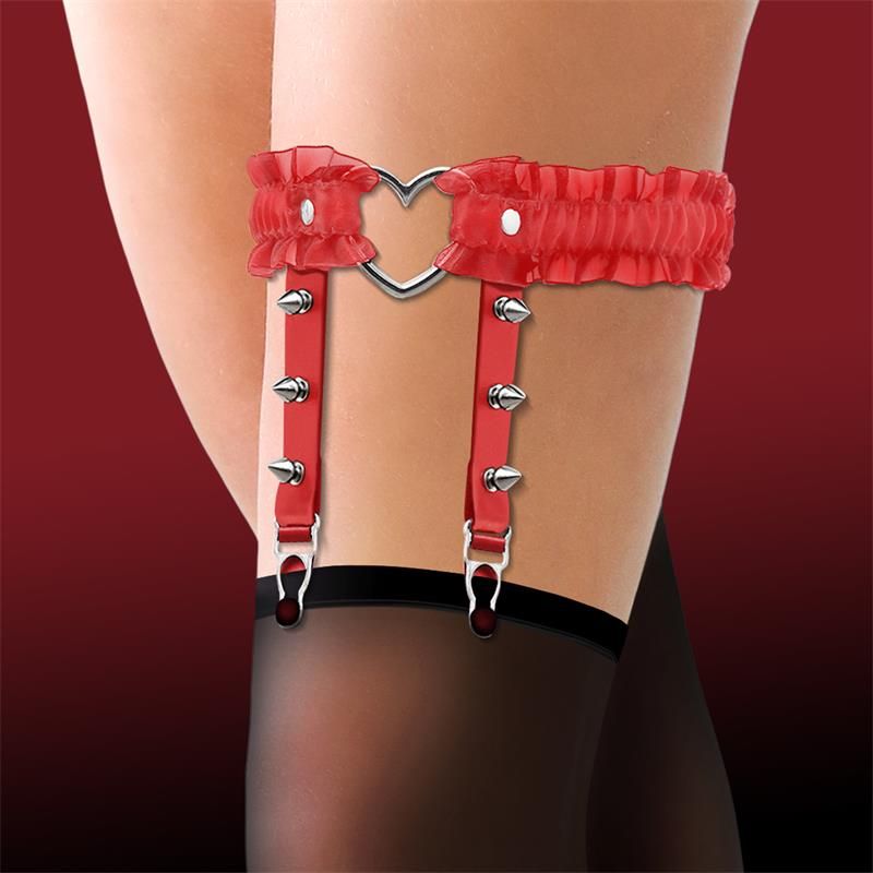 Cinderella Garter with Heart and Ruffles, Red