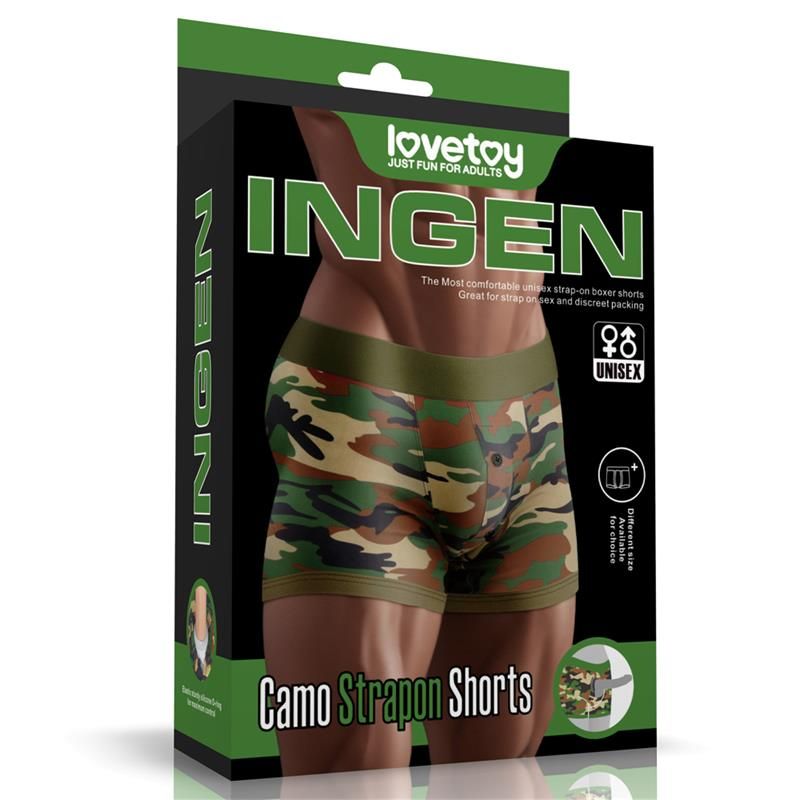 Lovetoy short strap-on imprimé camouflage 28"-32"