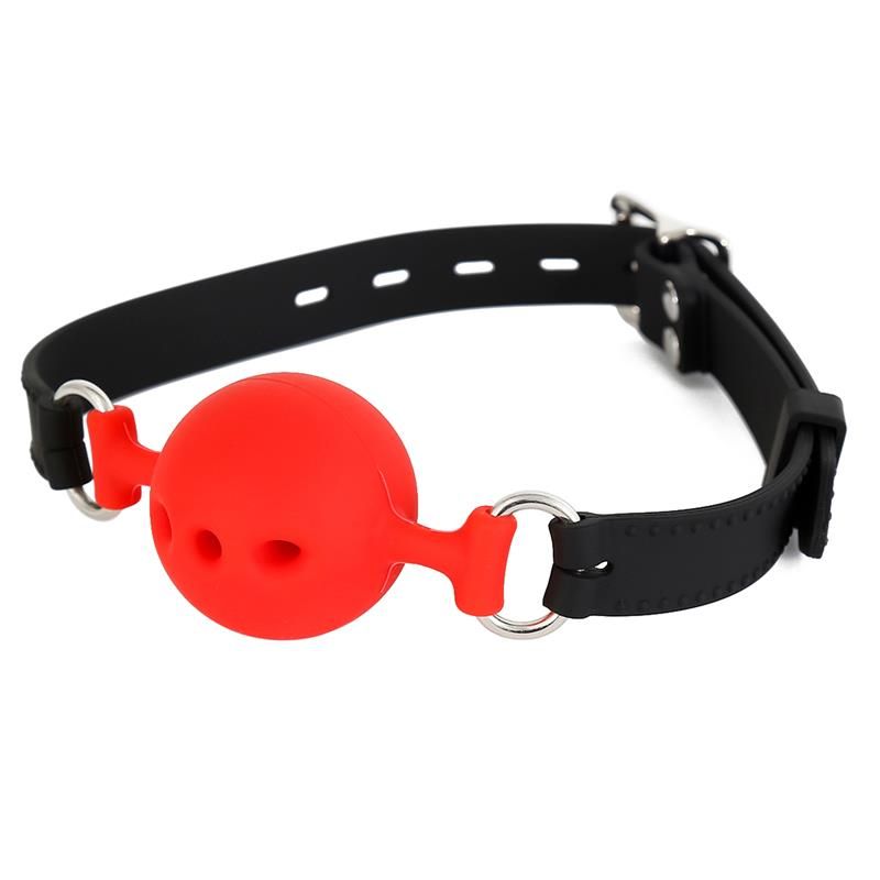 LateToBed bâillon boule respirant S - 4 cm, noir et rouge