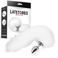 LateToBed plug anal de metal com cauda de raposa, velvet touch 40 cm (branco), imagem 3