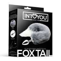 IntoYou Anal Plug med Grå og Hvid Ræve Hale, billede 3