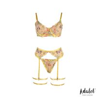 Adalet Lingerie Zoey soutien, tanga e cinto de ligas com flores amarelas, imagem 6