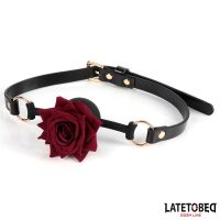 LateToBed Ballgag i guldfarvet metal med rose, billede 2