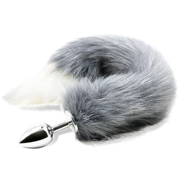 IntoYou Anal Plug with Grey and White Foxy Tail