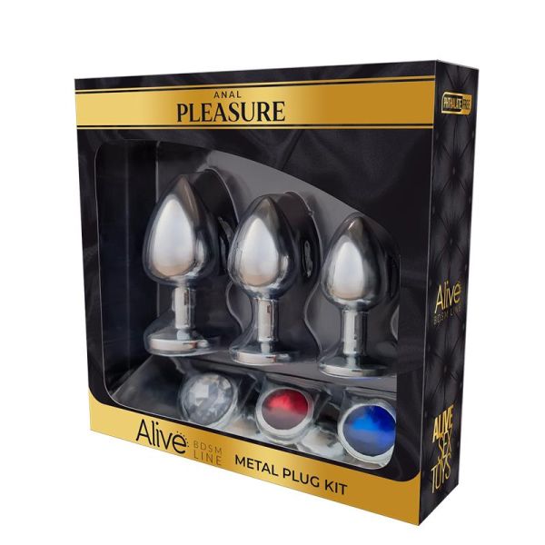 Alive 3er-Set Metall-Analplugs mit Schmuckstein
