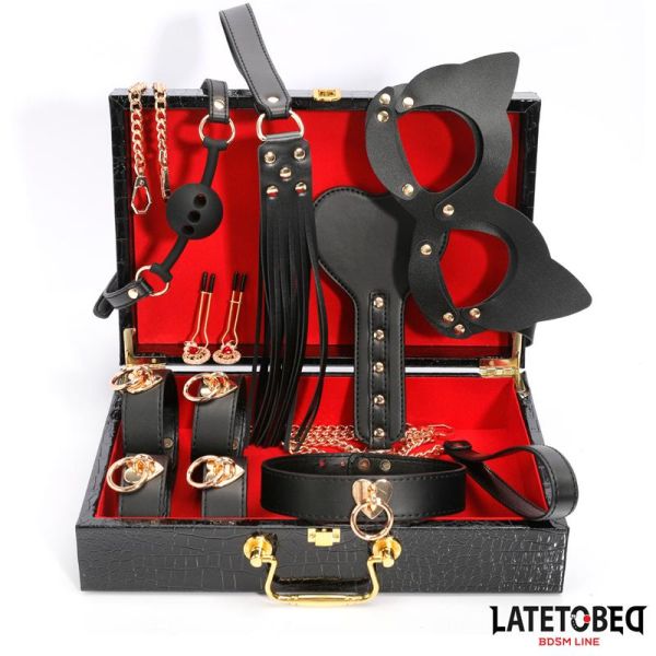 LateToBed 8 Piece Leather Bondage Kit with Storage Case