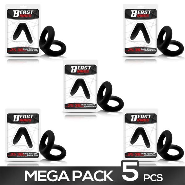 Beast Rings lot de 5 doubles anneaux péniens en silicone plein 2,5-3 cm