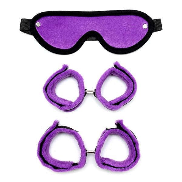 Bondage Play Handcuffs Foot Cuffs and Mask (Purple)