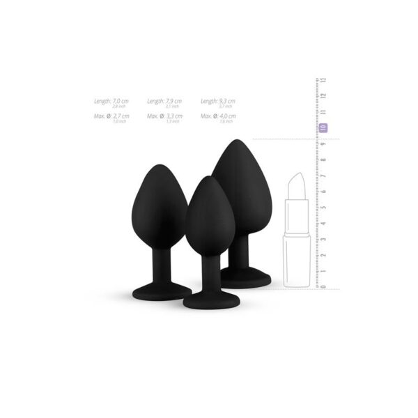 Pack 3 Butt Plug  with Crystal Silicone Black - Image 5