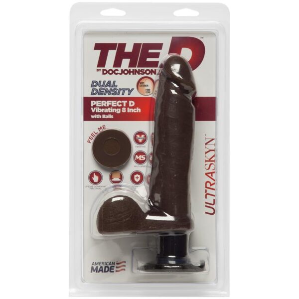 Dual Density Dildo Perfect D with Vibration and Testicles 8 Chocolate - Image 2