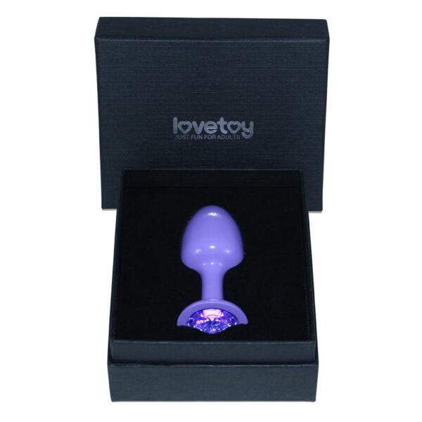 Metal Butt Plug Purple Rosebud with Blue Jewel - Image 3