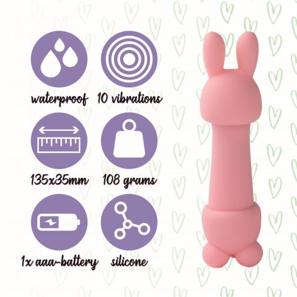 Mister Bunny Massage Vibe with 2 Silicone Caps Pink - Image 2