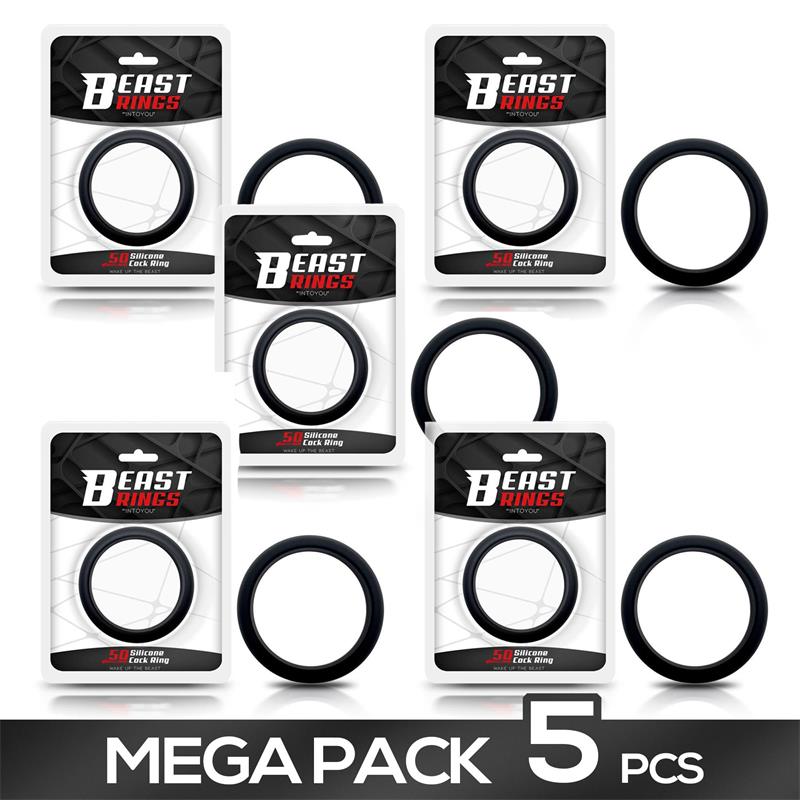 Pack of 5 Cock Ring Solid Silicone 5 cm Black
